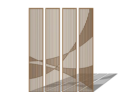 Modern Wooden Room Divider Screen With Vertical Stripes And Geometric Patterns 3d model