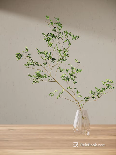 Elegant White Vase With Green Leaf Branches For Minimalist Home Interior 3d model