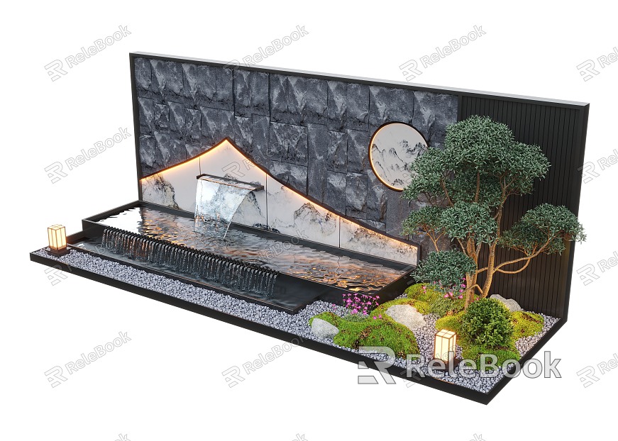 New Chinese style waterscape wall courtyard waterscape flowing water landscape wall landscape plants model