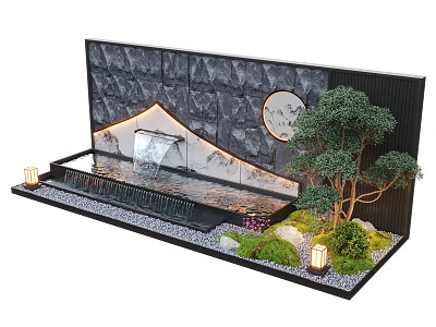 New Chinese style waterscape wall courtyard waterscape flowing water landscape wall landscape plants model