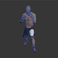 Shirtless Man in Boxing Stance with Red Gloves Black Shorts White Design and Red Shoes