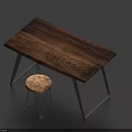 Modern Minimalist Wooden Table And Stool With Metal Legs For Home Interior