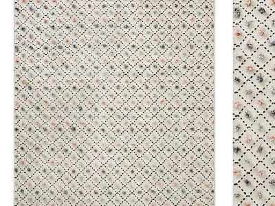 Square Rug Featuring Geometric Diamond Pattern on Ivory Base with Black Pink Details 3d model