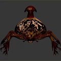Vibrant Red and Orange Horned Beetle with Curved Horns in 3D Render
