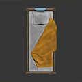 Simple Wooden Bed With White Mattress Orange Blanket And Blue Towel