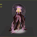 Traditional Ornate Robe Costume With Large Decorative Hat And Glowing Base