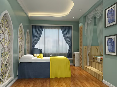 Cozy Beauty Salon Interior With Stained Glass Decor And Wooden Flooring 3d model