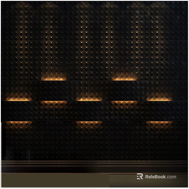 Modern Black Decorative Wall With Diamond Pattern And Illuminated Light Strips Design 3d model
