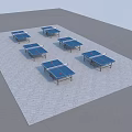 Multiple Ping Pong Tables Arranged On Tiled Ground In Open Space Area 3d model