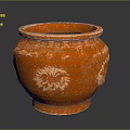 Orange Ceramic Decorative Vase With Carved Chrysanthemum Patterns And Elegant Design 3d model