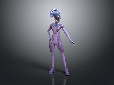 Futuristic Purple Humanoid 3D Model With Smooth Texture And Helmet Design Standing Pose 3d model