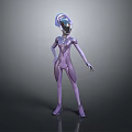 Futuristic Purple Humanoid 3D Model With Smooth Texture And Helmet Design Standing Pose 3d model
