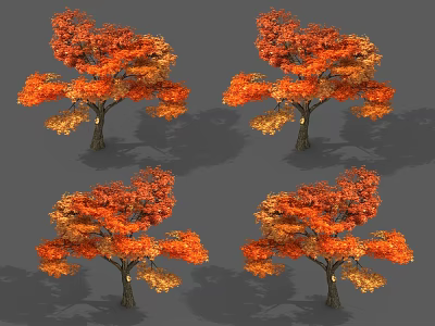 Autumn Arbor Trees With Vibrant Orange Red Leaves In Natural Landscape 3d model