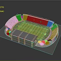 Stadium 3D Model Featuring Green Grass Field White Stands And Surrounding Plants