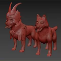 Two Playful Husky Characters With Fantasy Blue Cloak And Golden Horn Details