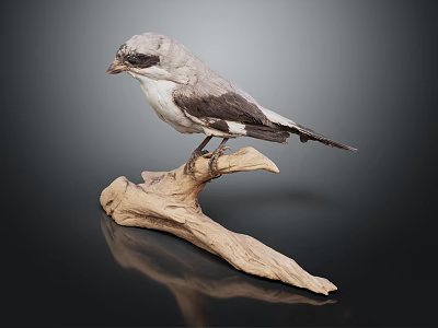 Lifelike Bird Taxidermy Perched on Natural Wooden Branch Against Dark Background 3d model
