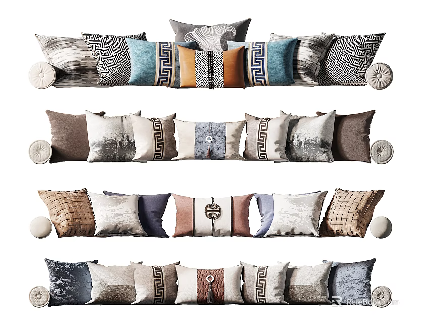 Decorative Throw Pillows In Various Patterns And Colors For Home Sofa Decor 3d model