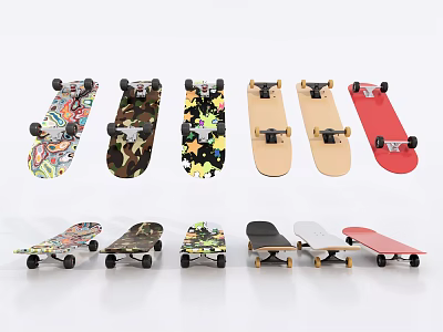 Sports Equipment Various Skateboards With Colorful Designs And Wooden Decks 3d model