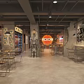 Cozy Rustic Chinese Hotpot Restaurant Interior With Tables Chairs Pendant Lights And Decorative Statue
