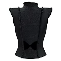 Black Corset Top with High Ruffled Collar Round Cutout and Studded Details