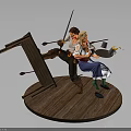 Adventurous Male And Female Characters With Sword Arrows And Cooking Pot On Wooden Stand Base