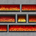 Various Modern Fireplace Designs With Burning Flames And Glass Front Panels 3d model