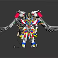 Detailed Colorful Mechanical Robot Character with Creature Wings and Weapon Design