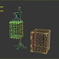 Vintage Metal Cages With Grid Design One Hanging On Wooden Stand And Square Shape