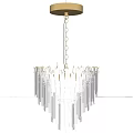 Modern Glass Chandelier With Gold Frame And Layered Hanging Transparent Strips