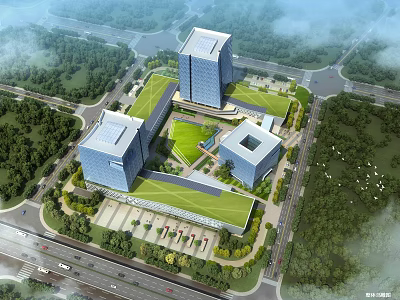 Birds Eye View Planning of Modern High Rise Complex with Green Spaces and Parking Areas 3d model