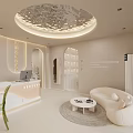 Beauty Hair Salon Interior With White Decor Arched Doorways Reception Sofa And Product Shelves