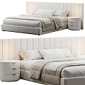 Modern Double Bed With Upholstered Headboard White Nightstand Linen Bedding And Neutral Tones