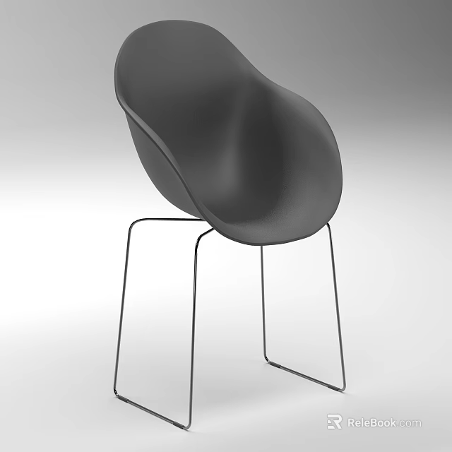 Modern Black Leisure Chair With Curved Seat And Sleek Metal Legs Design 3d model 