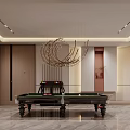 Modern Basement With Billiard Table And Chandelier 3d model