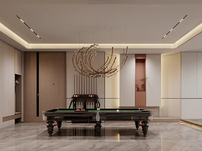 Modern Basement With Billiard Table And Chandelier 3d model