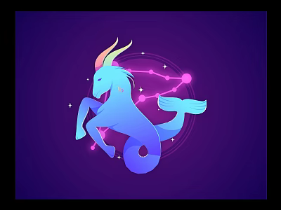 Blue Mythical Creature With Horn Fish Tail And Constellation Stars On Purple Background 3d model