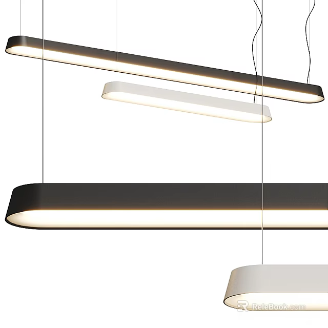 Modern Long Strip Pendant Lights With Black White Design And LED Illumination Hanging 3d model 