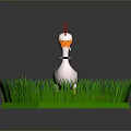 Cute Cartoon Duck Wearing Red Hat Standing on Lush Green Grass with Small Orange Object