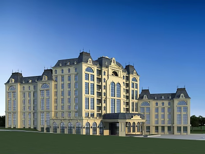 European-style hotel building hotel apartment entrance door slot window Roman column Aquarius railing 3d model