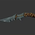 Rustic Weapon Design With Serrated Blue Blade And Brown Rope Wrapped Handle 3d model