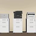 Office Electronics HP Canon Printers Copiers On White File Cabinets Modern Office Workplace Setup 3d model