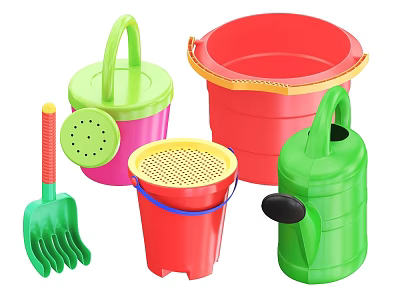 Colorful Plastic Children's Beach Toys With Shovel Bucket Sieve And Watering Can 3d model