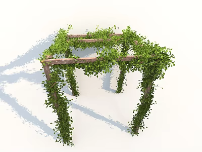 Lush Green Vines Covering Wooden Frame Structure With Dense Leaves For Garden 3d model