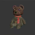 Brown Bear Stuffed Doll With Red Scarf Sitting On Black Surface 3d model