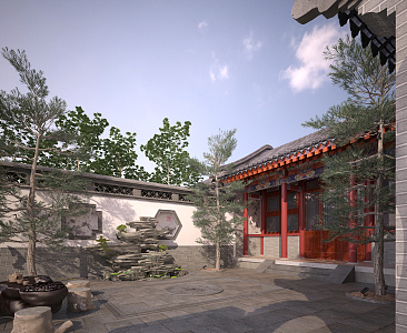 Chinese-style Courtyard Ancient Building Inner Courtyard Landscape 3d model