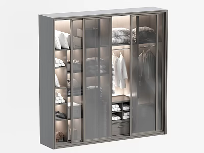 Modern Wardrobe Design with Glass Doors Lit Interior Organized Clothing and Storage 3d model
