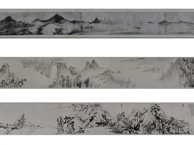 Traditional Chinese Landscape Paintings With Mountains Water And Ink Wash Trees 3d model