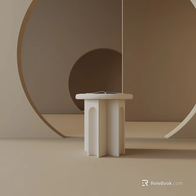 Minimalist Ivory Side Table With Geometric Base In Modern Interior Space 3d model 