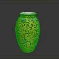 Exquisite Carved Vase Sculpture with Yellow Base and Colorful Scroll Floral Bird Patterns