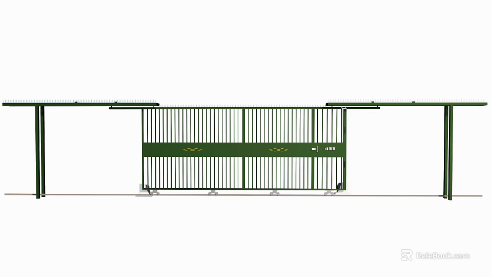 Green Metal Sliding Gate With Slatted Design For Security And Access 3d model 